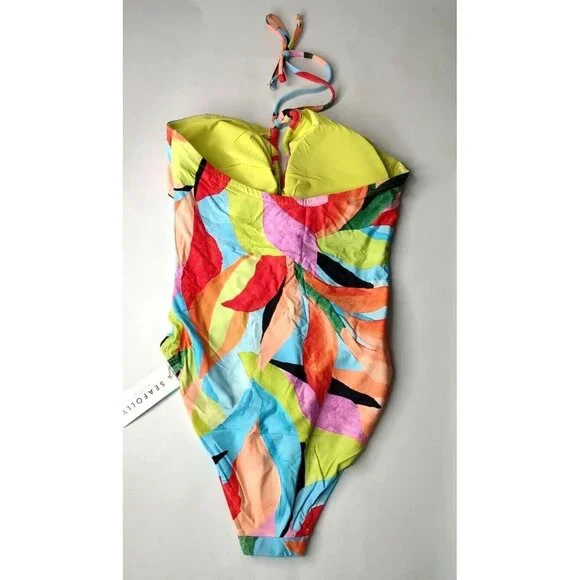 Anthropologie Seafolly One Piece Swimsuit 8  Lace Up Bandeau Tropfest - Picture 7 of 10